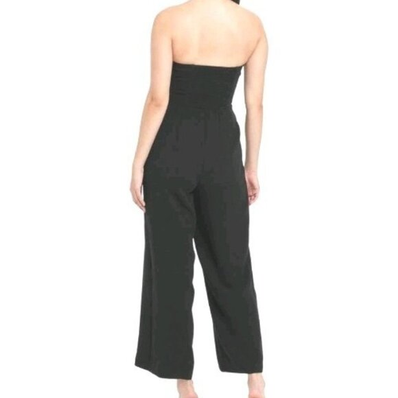 A New Day Women Straple Jumpsuit Black Size Medium Pleated Wide Leg Pull On - Picture 2 of 13